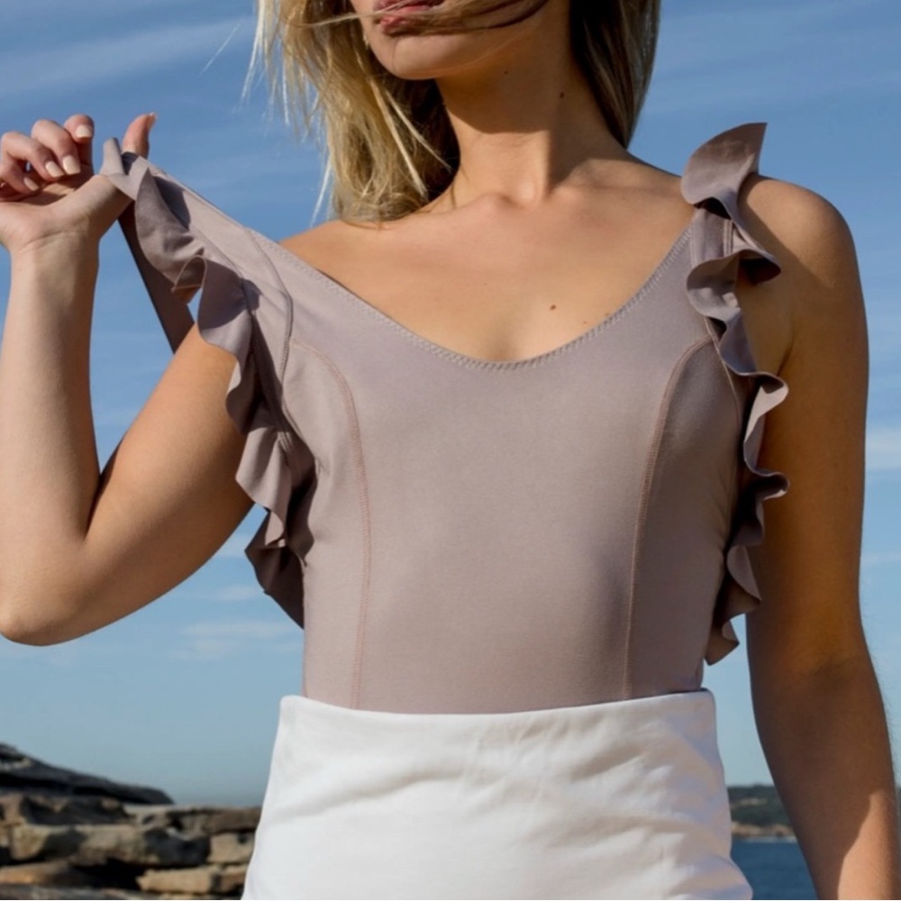 Free People Movement  Mauve Ruffled Bodysuit